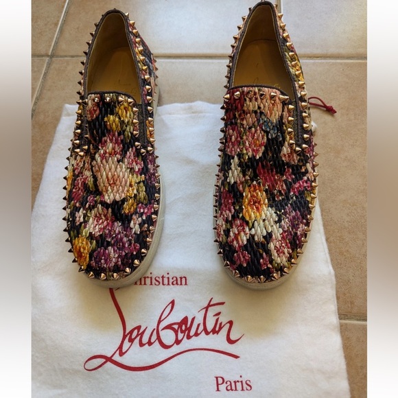 Christian Louboutin PIK BOAT Quilted Floral Tissu Spike  Sneakers - Picture 1 of 2